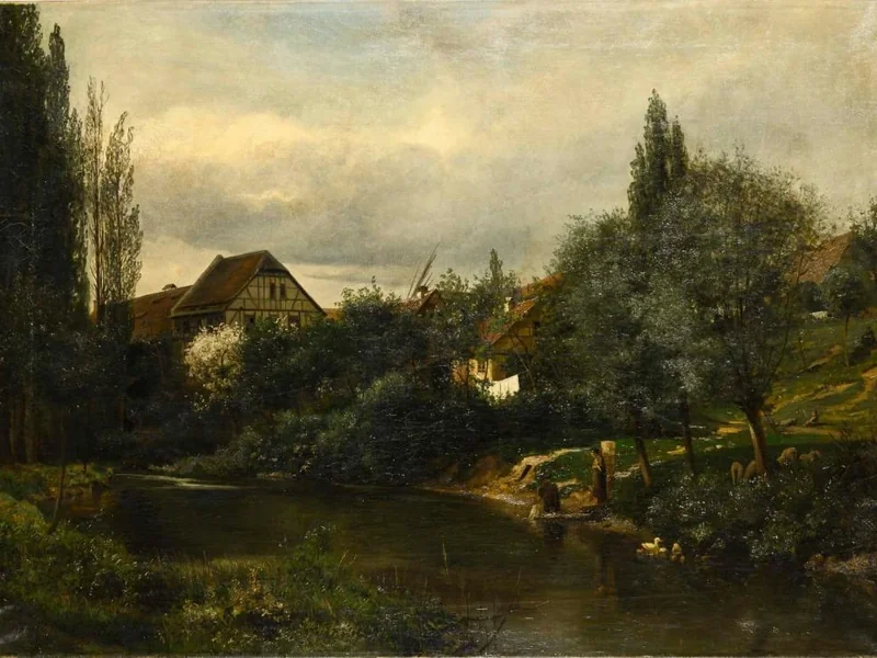 1843-Albin Kühn - Paesaggio primaverile a Oberweimar
